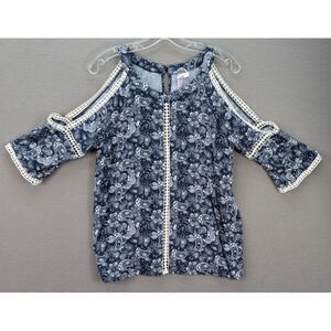 Alya Blouse Womens Paisley Print Top Cold Shoulder Crochet Trim Boho Size Medium